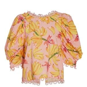 Farm Rio banana blouse size small great for summer 100% cotton yellow pink